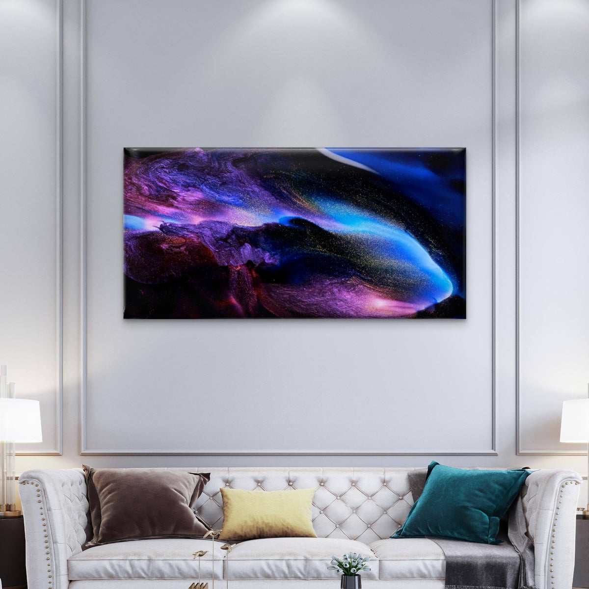 Blue Purple Fluid Abstract Swirl Wall Art Canvas Office Home Room Framed 120x60cm