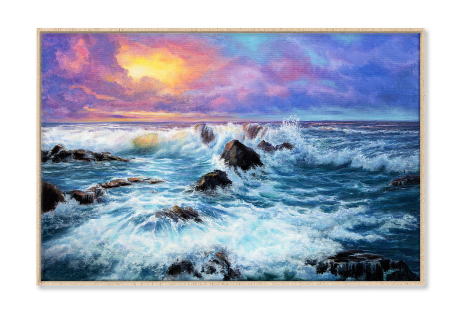 Painting Of Sunset In Ocean Limited Edition High Quality Print Canvas Box Framed Natural