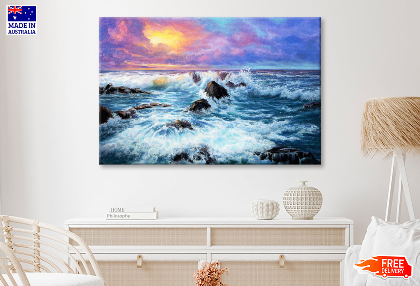 Painting Of Sunset In Ocean Limited Edition High Quality Print