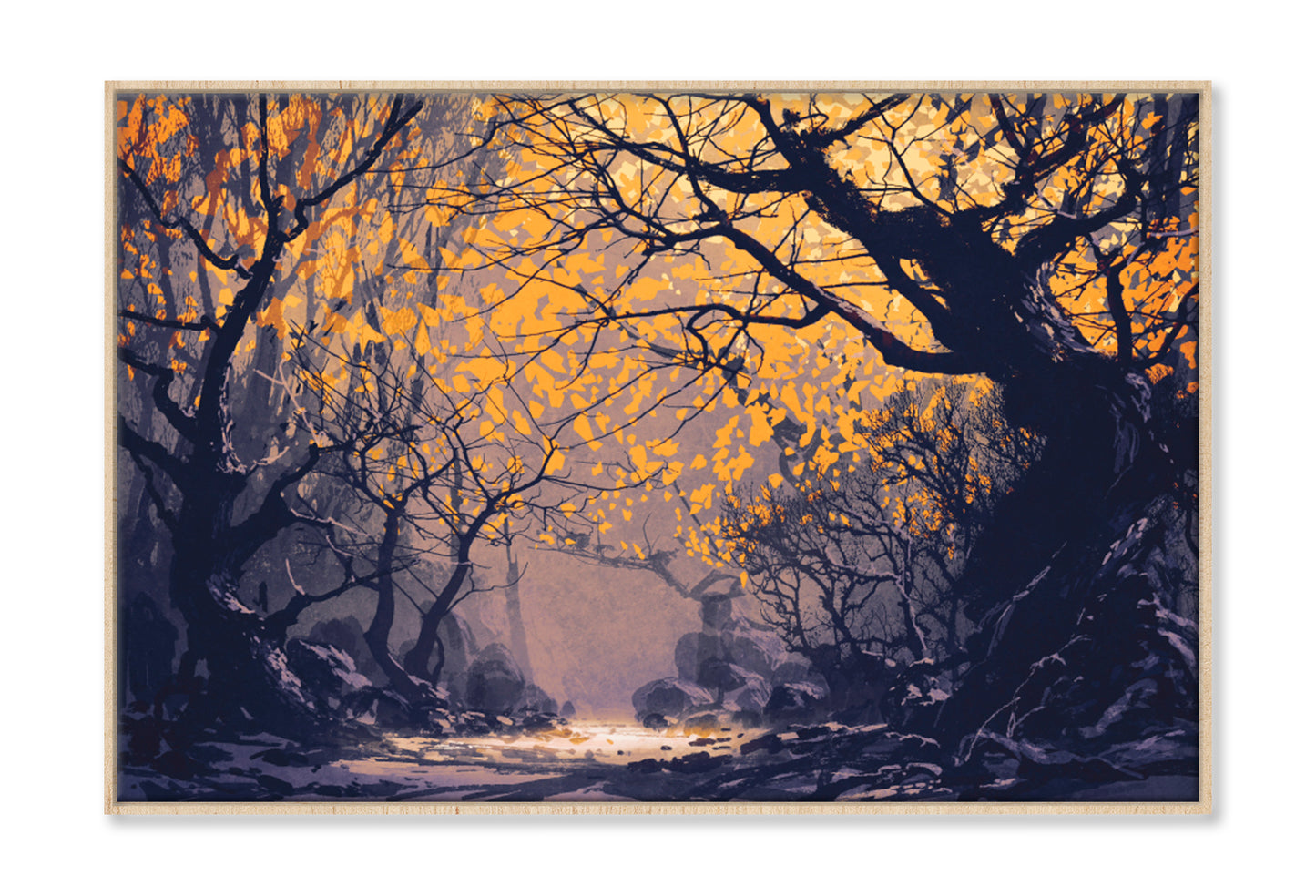 Night Scene Of Autumn Forest Oil Painting Wall Art Limited Edition High Quality Print Canvas Box Framed Natural