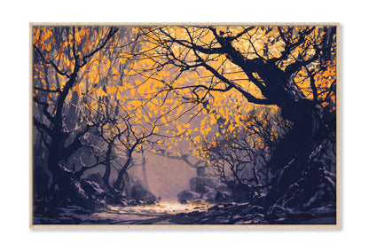 Night Scene Of Autumn Forest Oil Painting Wall Art Limited Edition High Quality Print Canvas Box Framed Natural