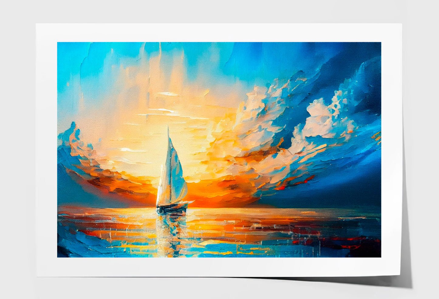 Sailboat Boat at Sunset On The Ocean Oil Painting Wall Art Limited Edition High Quality Print Unframed Roll Canvas None