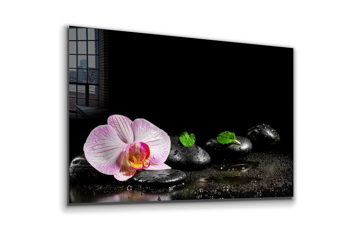 Zen Stones Pink Flower UV Direct Aluminum Print Australian Made Quality