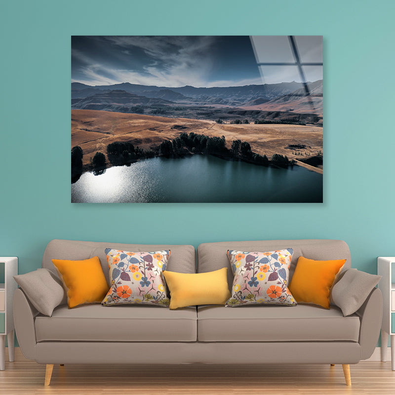 A Serene Lake Nestled Among Hills Acrylic Glass Print Tempered Glass Wall Art 100% Made in Australia Ready to Hang