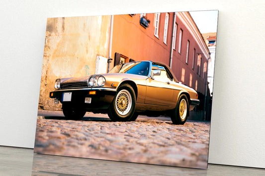 Car Parked on A Cobblestone Street Acrylic Glass Print Tempered Glass Wall Art 100% Made in Australia Ready to Hang