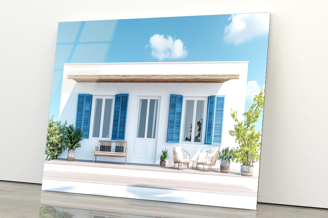 A White House with Blue Shutters Acrylic Glass Print Tempered Glass Wall Art 100% Made in Australia Ready to Hang