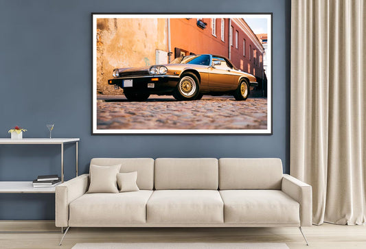 Car Parked on A Cobblestone Street Home Decor Premium Quality Poster Print Choose Your Sizes