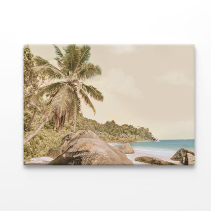 Palm Trees With Beach Acrylic Glass Print Tempered Glass Wall Art 100% Made in Australia Ready to Hang