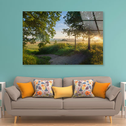 Footpath Sign In Rural Sunrise with Trees & Grass Acrylic Glass Print Tempered Glass Wall Art 100% Made in Australia Ready to Hang