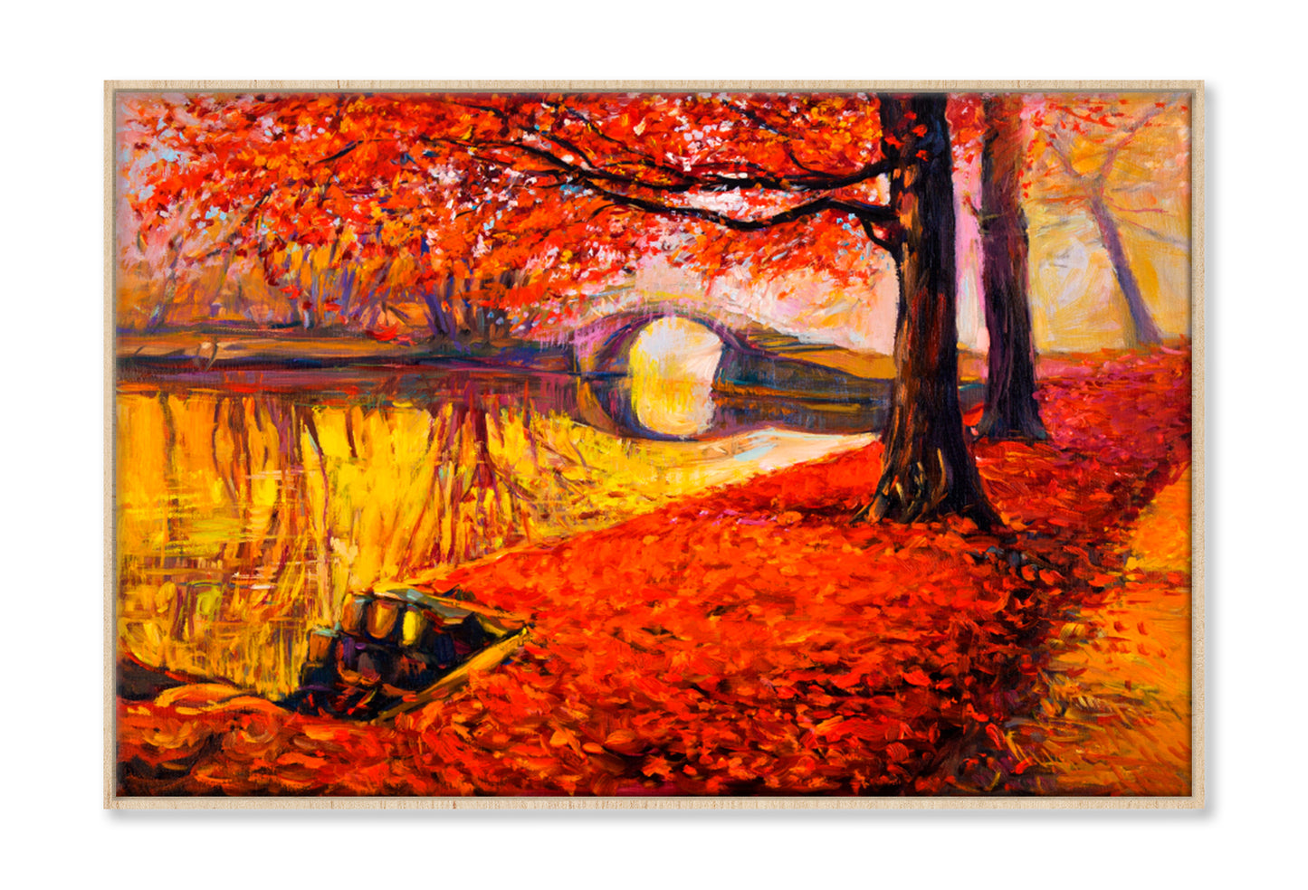 Red Autumn Oil Painting Wall Art Limited Edition High Quality Print Canvas Box Framed Natural