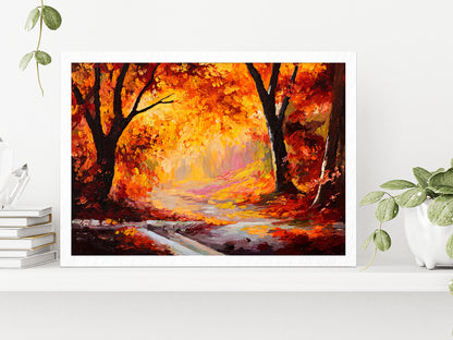 Autumn Forest Oil Painting Glass Framed Wall Art, Ready to Hang Quality Print Without White Border White