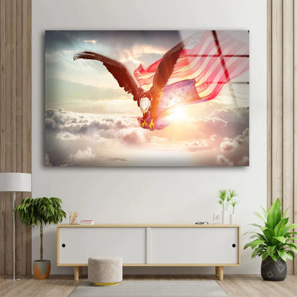 Eagle Flying, USA Flag UV Direct Aluminum Print Australian Made Quality