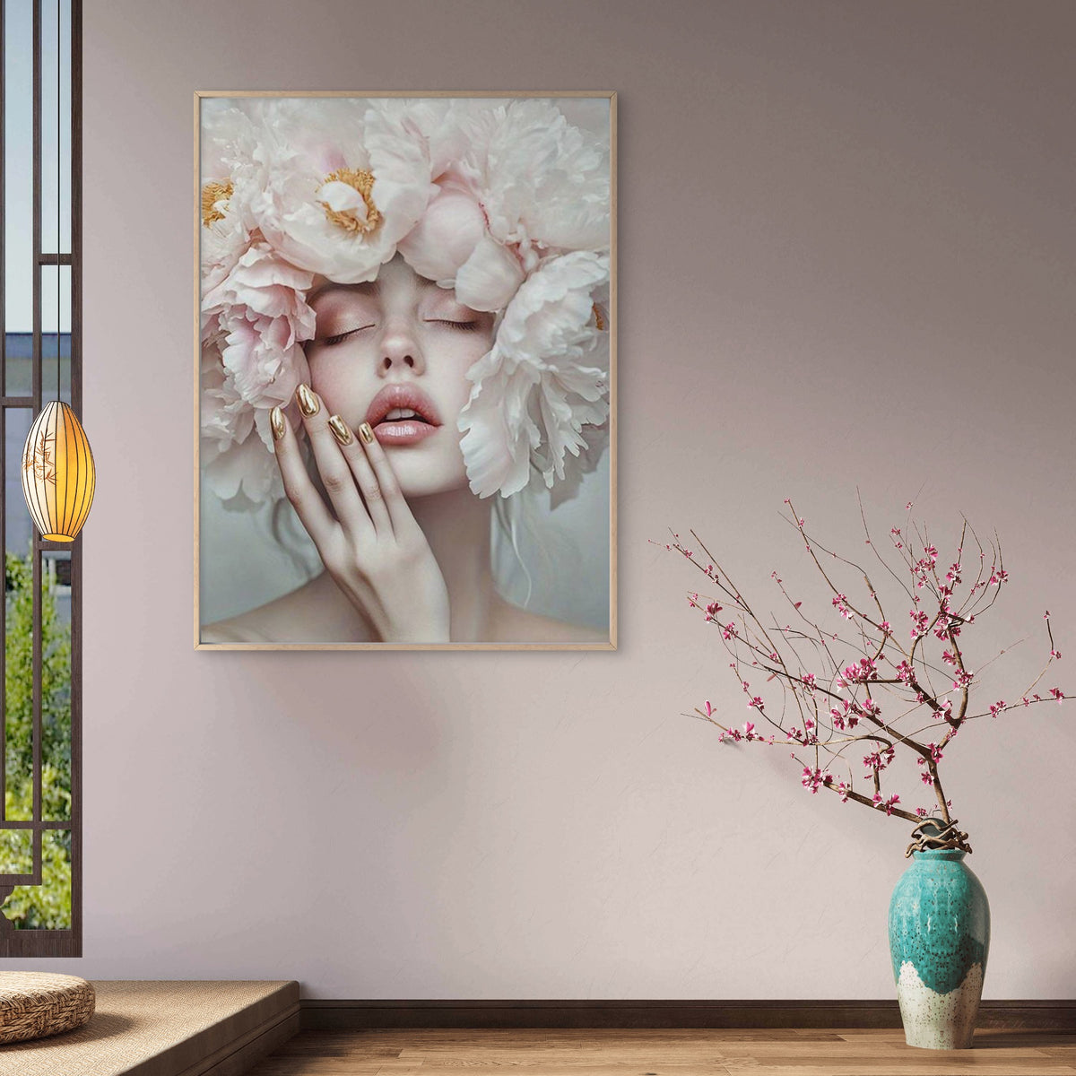 Elegant Neutral Pink Floral Crown Woman Fashion Home Decor Premium Quality Poster Print Choose Your Sizes