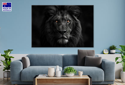 Lion Isolated on Black Portrait Wall Art Decor 100% Australian Made