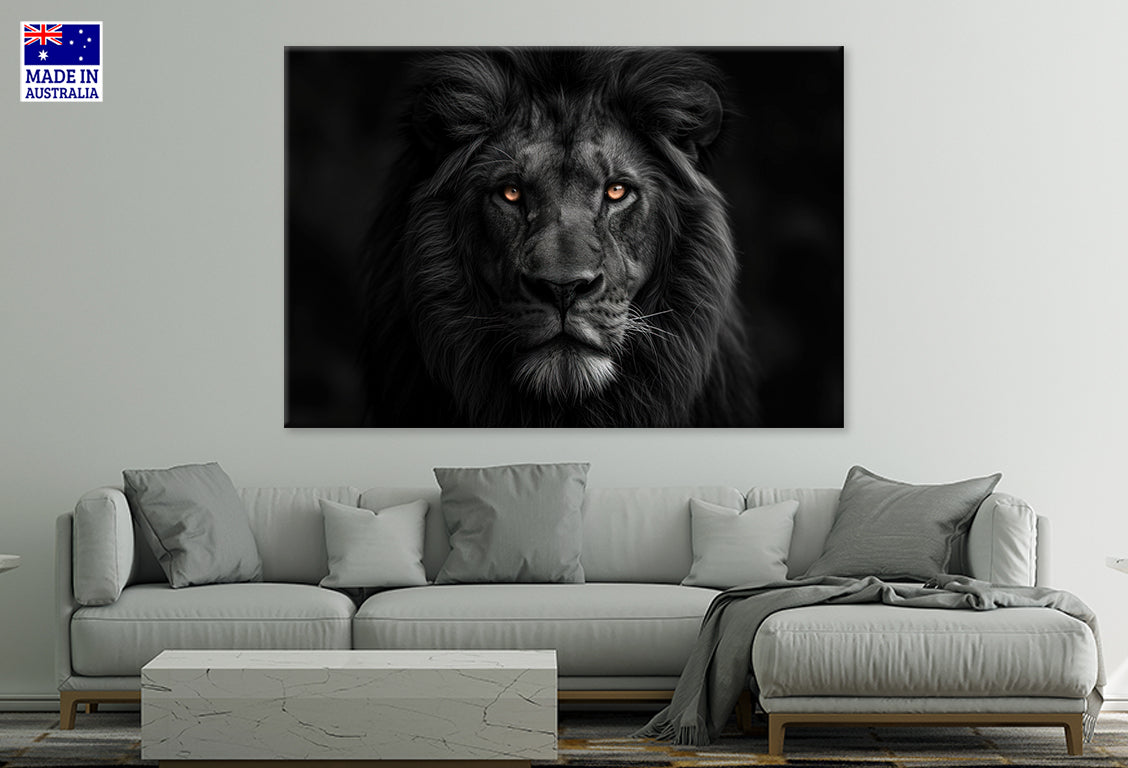 Lion Isolated on Black Portrait Wall Art Decor 100% Australian Made