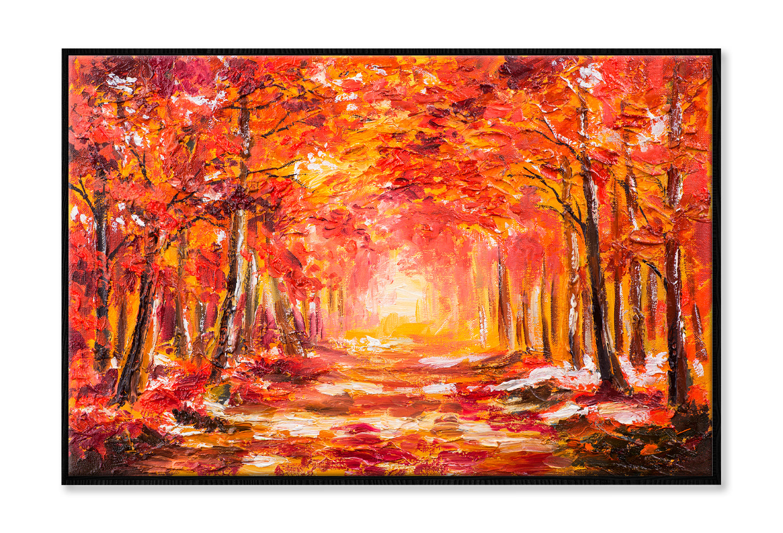 Autumn Forest With Red Trees Oil Painting Wall Art Limited Edition High Quality Print Canvas Box Framed Black