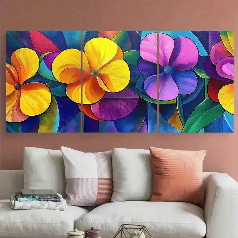 3pcs Vibrant Neon Floral Colorful Bold Metal Print Ready to Hang Art