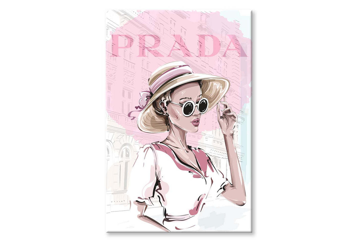 Pink Lady With Hat Fashion Store Wall Art Limited Edition High Quality Print Stretched Canvas None