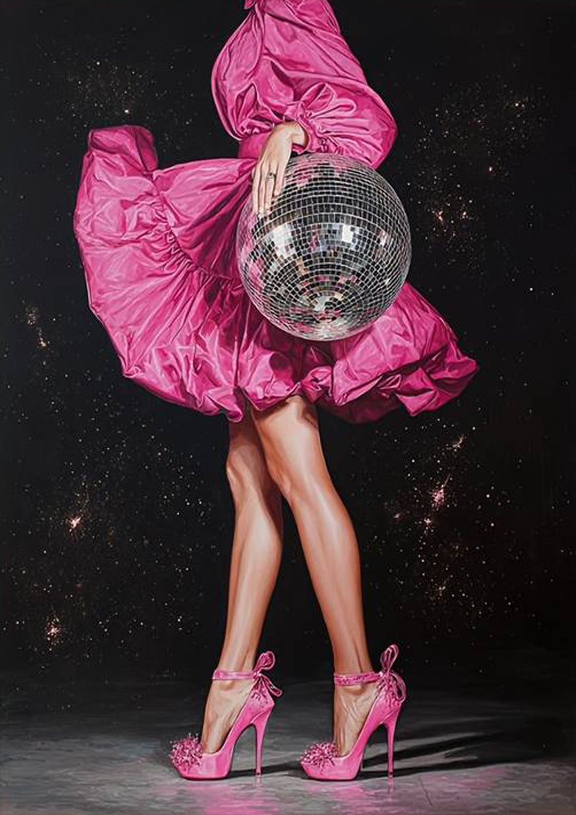 Disco Ball Woman Pink Heels & Glam Dress Dance Fashion Home Decor Premium Quality Poster Print Choose Your Sizes