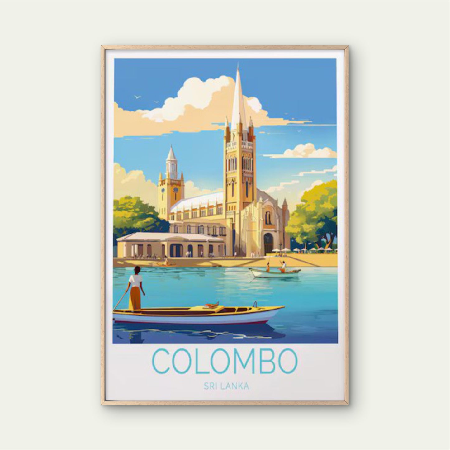 Colombo Sri Lanka, Church in Sea Shore Travel Poster Print Wall Art