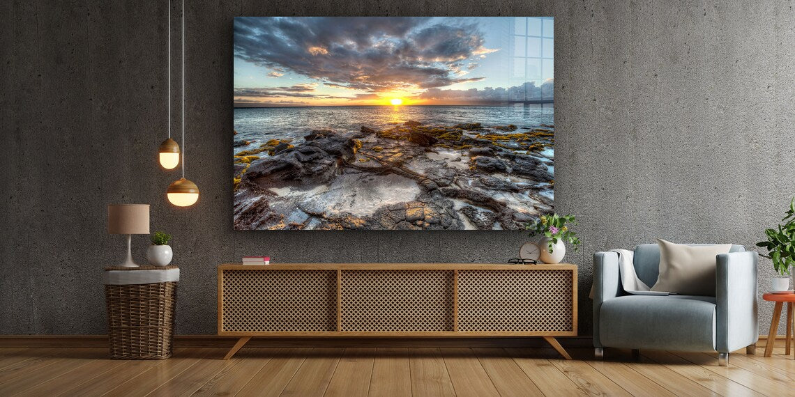 Rocks near Sea Sunset UV Direct Aluminum Print Australian Made Quality