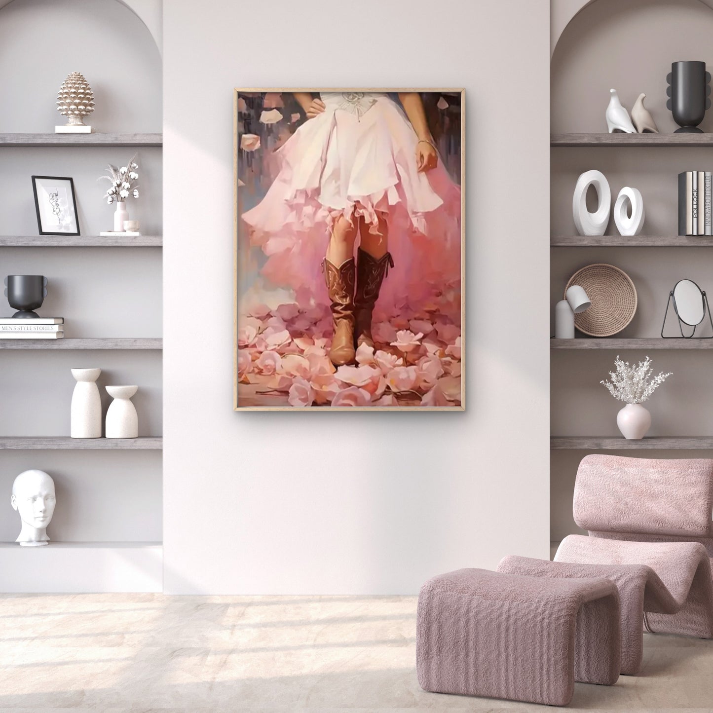 Soft Pastel Pink Floral Boots and Ruffled Skirt Fashion Home Decor Premium Quality Poster Print Choose Your Sizes