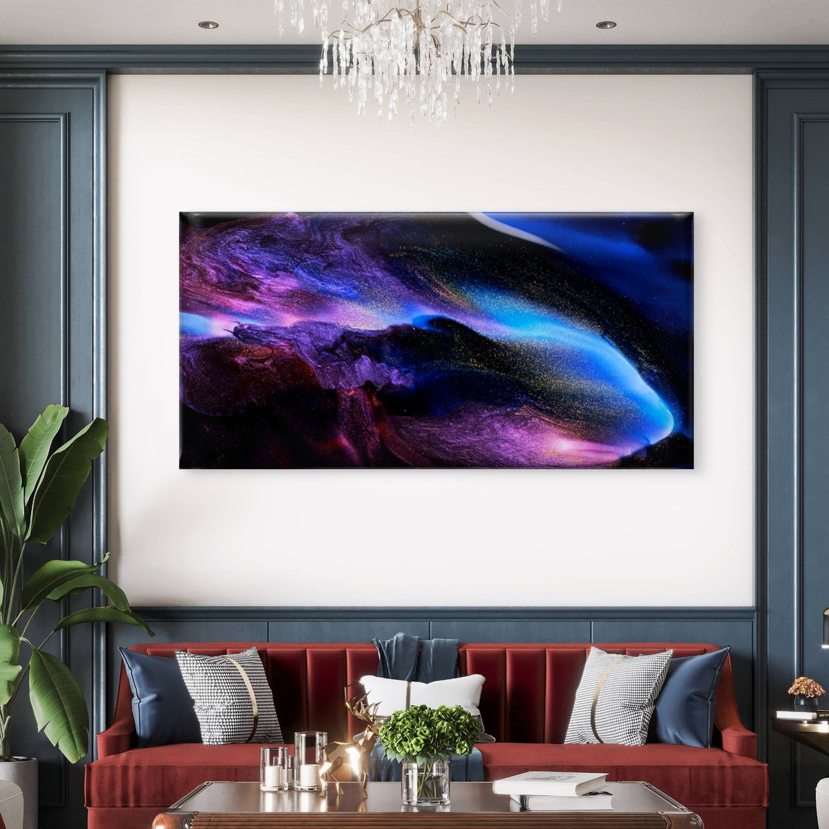 Blue Purple Fluid Abstract Swirl Wall Art Canvas Office Home Room Framed 120x60cm
