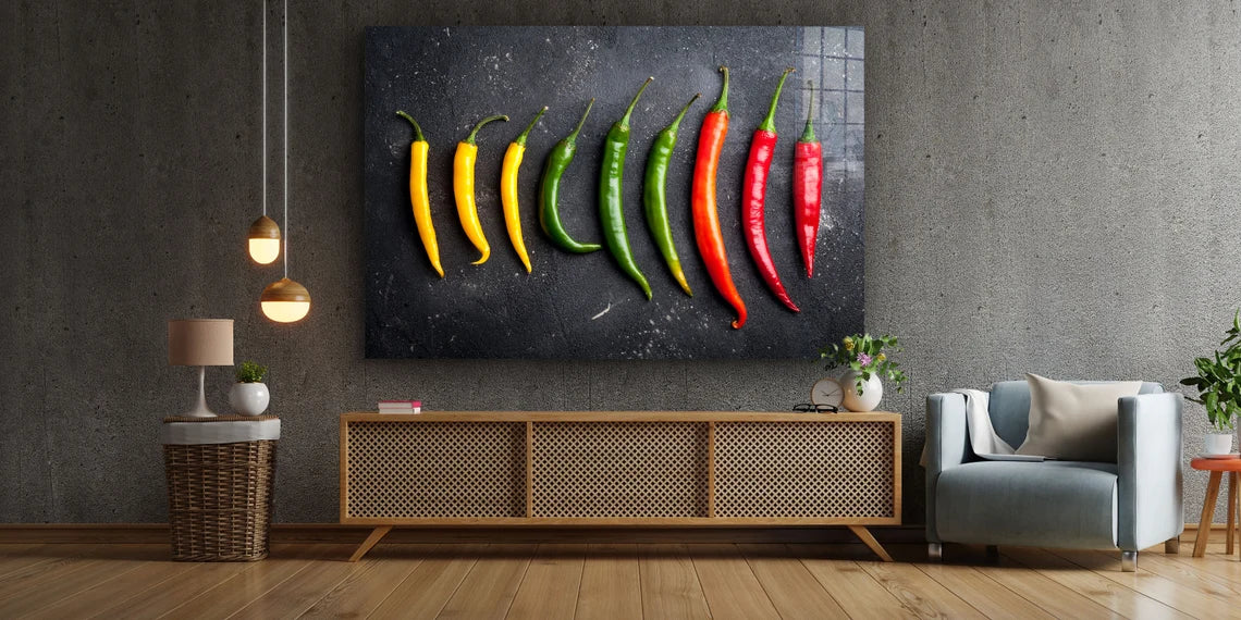 Yellow Green Red Pepper UV Direct Aluminum Print Australian Made Quality