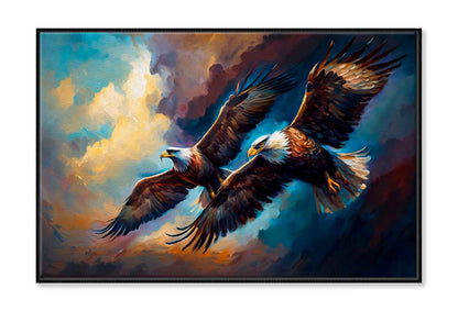 Tow Eagles Flying on Cloudy Sky Wall Art Limited Edition High Quality Print