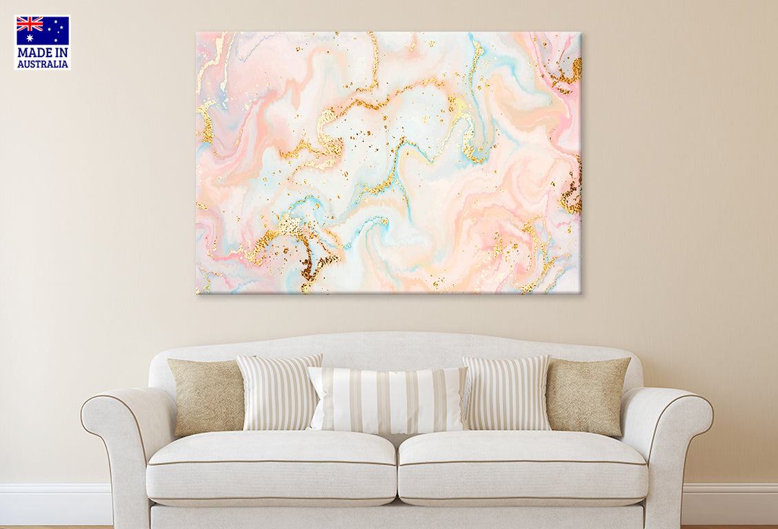 Pink Blue Abstract Stone with Gold Glitter Splatter Wall Art Decor 100% Australian Made