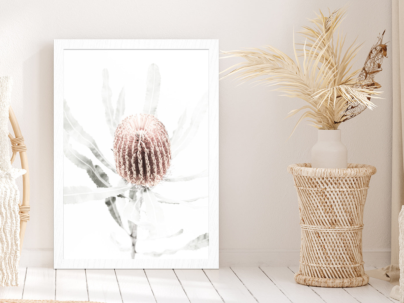 Gum Flower with Leaves Closeup Faded Photograph Glass Framed Wall Art, Ready to Hang Quality Print Without White Border White