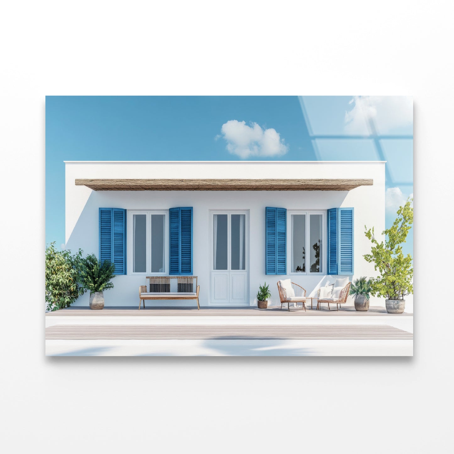 A White House with Blue Shutters Acrylic Glass Print Tempered Glass Wall Art 100% Made in Australia Ready to Hang