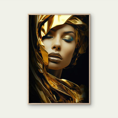Modern Golden and Black Swirl Woman Face Fashion Home Decor Premium Quality Poster Print Choose Your Sizes