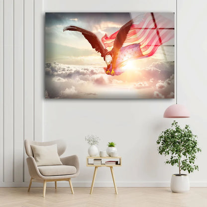 Eagle Flying, USA Flag UV Direct Aluminum Print Australian Made Quality