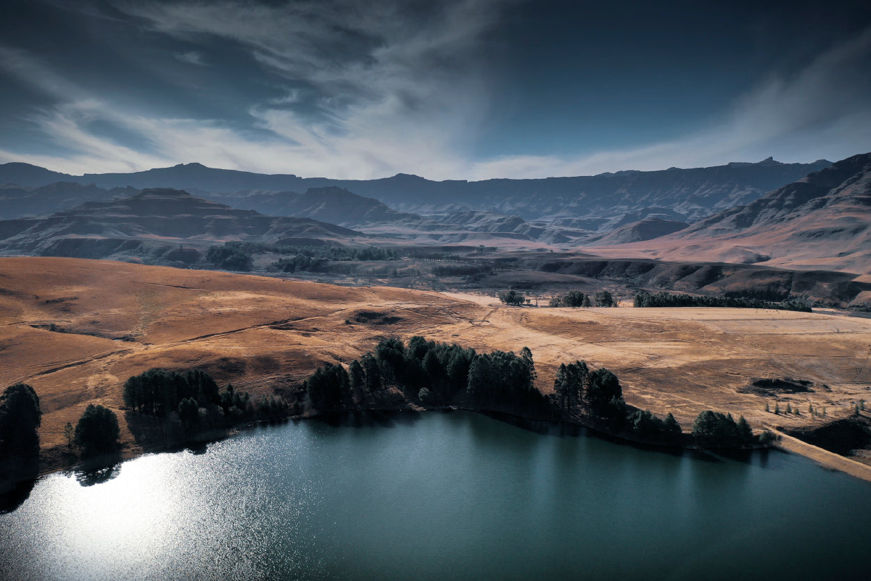 A Serene Lake Nestled Among Hills Print 100% Australian Made