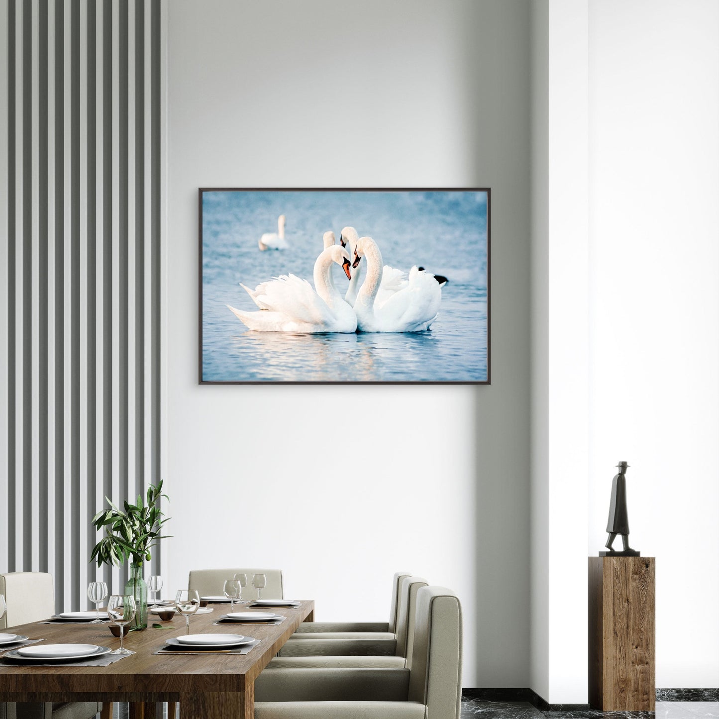 Soft Blue and White Mute Swans Forming a Heart Shape Wall Art Decor 100% Australian Made