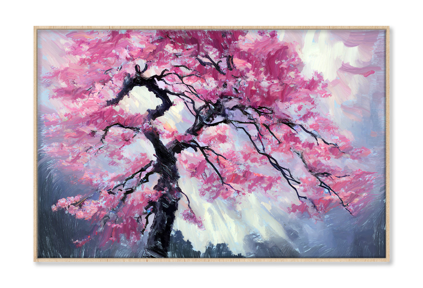 Japanese Pink Sakura Cherry Tree Oil Painting Wall Art Limited Edition High Quality Print Canvas Box Framed Natural