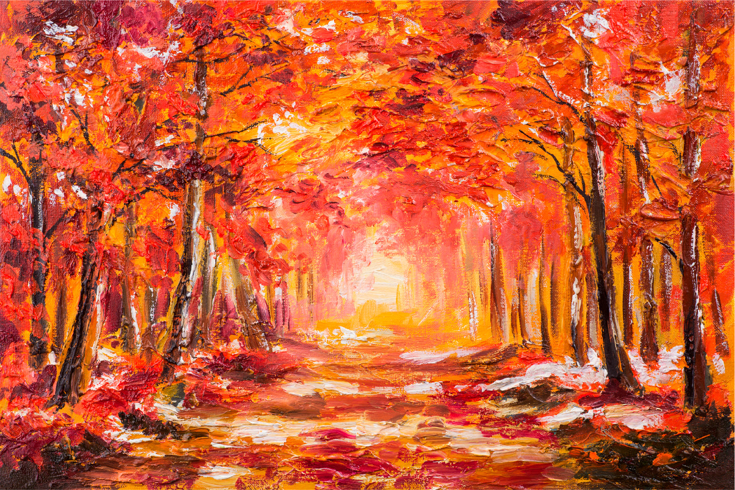 Autumn Forest With Red Trees Glass Framed Wall Art, Ready to Hang Quality Print