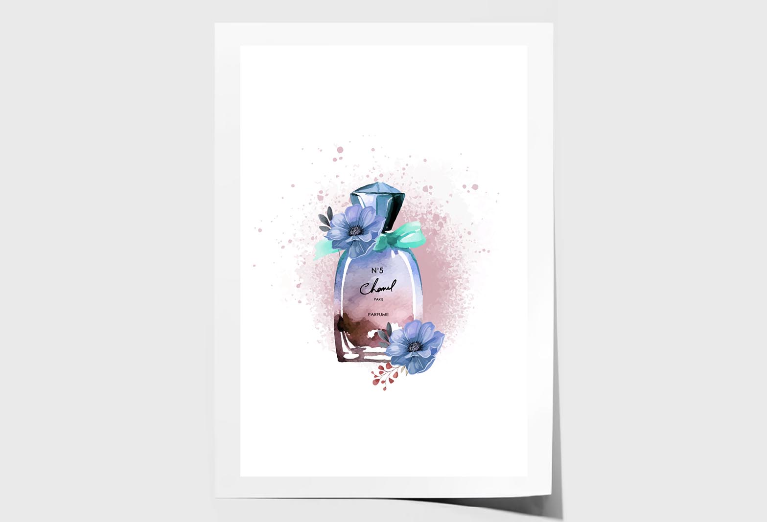 Perfume With Blue Flowers Wall Art Limited Edition High Quality Print Unframed Roll Canvas None