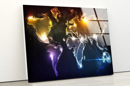 Colorful Neon World Map UV Direct Aluminum Print Australian Made Quality