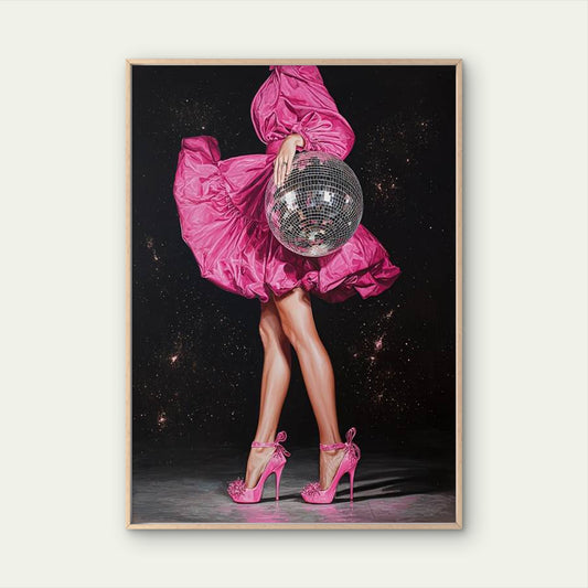 Disco Ball Woman Pink Heels & Glam Dress Dance Fashion Home Decor Premium Quality Poster Print Choose Your Sizes