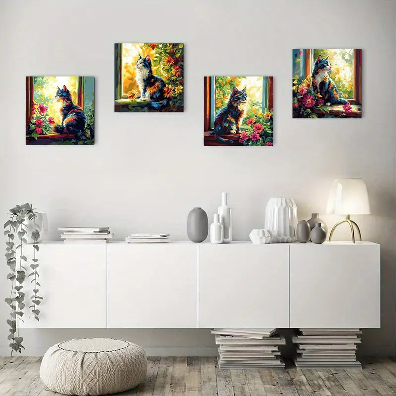 4pcs occasion art decorations Cat oa  Wall Art Canvas Framed