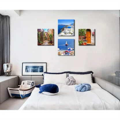 4pcs Country Style Paint Decor Wall Art Canvas Framed