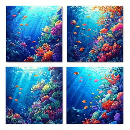 4pcs Abyssal Sea Colorful Coral Group Wall Art Canvas Framed