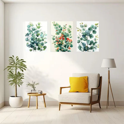 3pcs Set Green & Mint Eucalyptus Leaf Wall Art Set Canvas Framed 50x70cm - High Quality Print 100% Australian Made Wall Canvas Ready to Hang