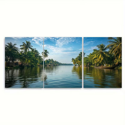 3pcs Kerala Wall Art Backwaters of Alleppey Metal Print Ready to Hang Art