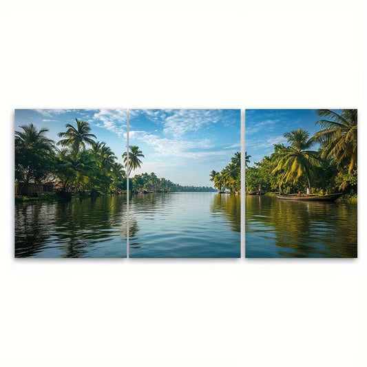 3pcs Kerala Wall Art Backwaters of Alleppey Metal Print Ready to Hang Art