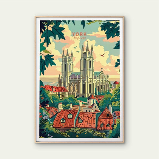 York City in England, York Minster Art Travel Poster Print Wall Art