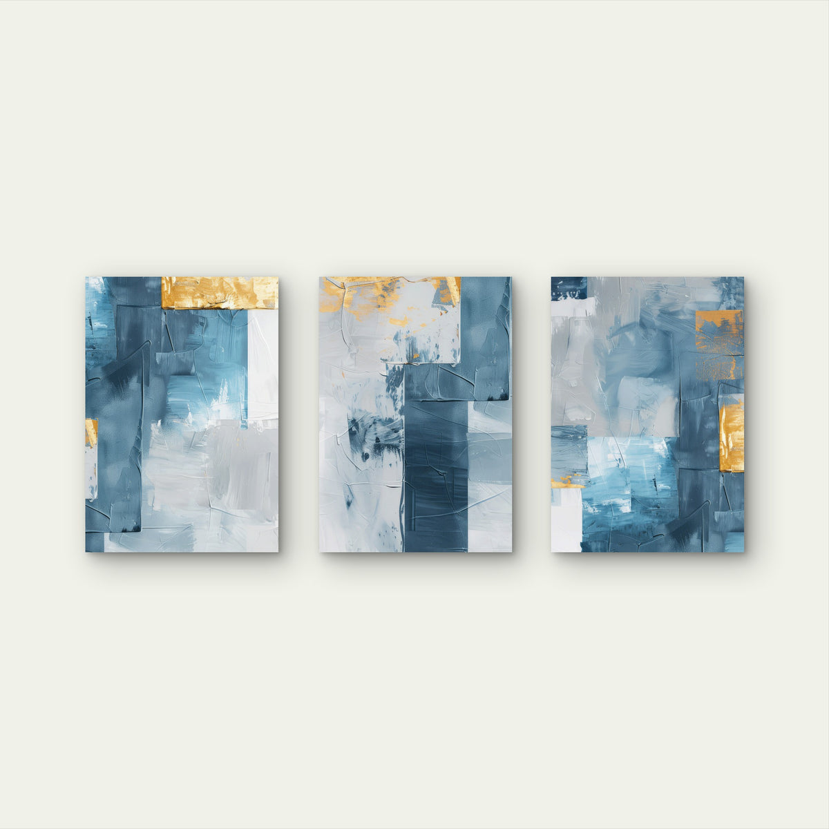 3pcs Teal Blue Gold Textured Abstract Modern Wall Art Set Canvas Framed 40x60cm - High Quality Print 100% Australian Made Wall Canvas Ready to Hang