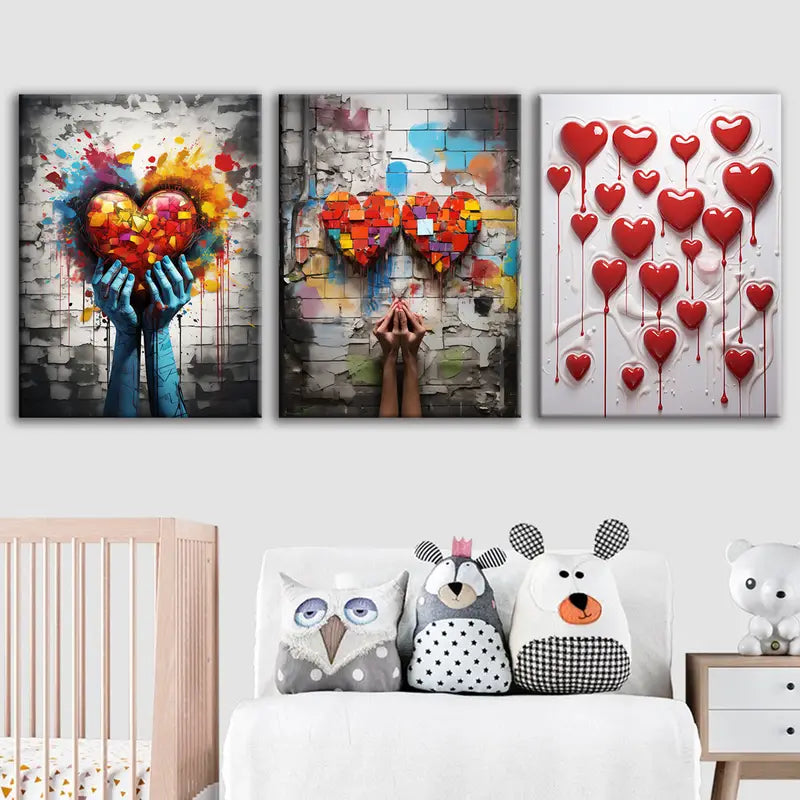 3pcs  Heart & Star Design Metal Print Ready to Hang Art